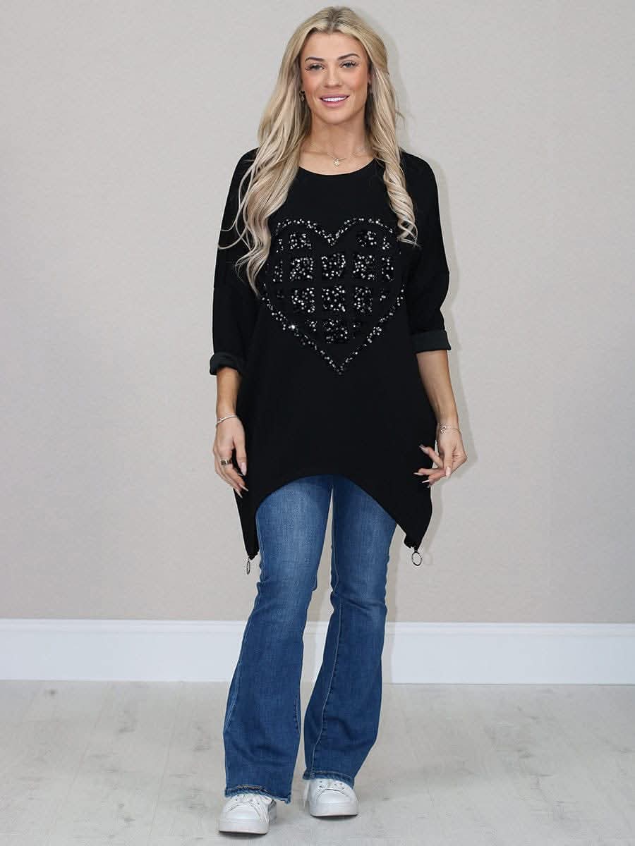 Plus Size Sequin Heart Top